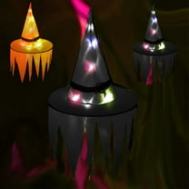 2pcs Halloween Decorations Lighted Witch Hats, Hanging Glowing Witch Hats Halloween Outdoor Lights for Outdoor, Garden, Yard, Tree