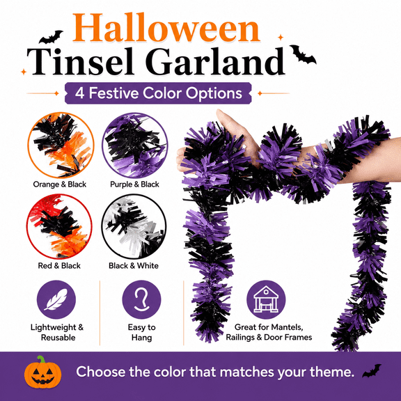 2pcs Halloween Foil Fringe Curtains, Orange Purple Black Metallic Streamers for Party Backdrop, Wall, Door, Window, Porch, Photo Booth and Spooky Event Decoration Set, 6.6ft, Red