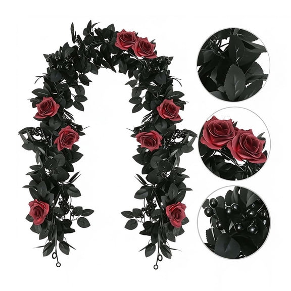 2pcs Halloween Red Rose Black Maple Leaf Vine,Rose Leaf Vine Hanging Decor