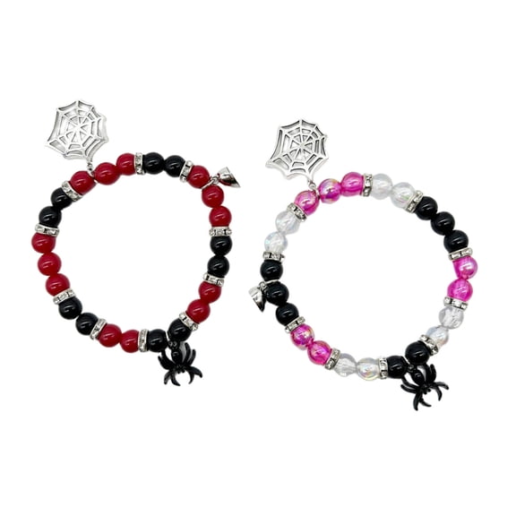 2pcs Halloween Spiders Bracelets for Women Men Heart Couple Personality Bangles Lover Festive Jewelry Accessory
