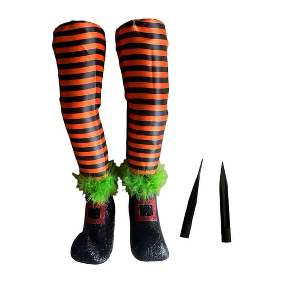 2pcs Halloween Witch Legs Orange Wicked Witch Legs Yard Stakes for Patio Scary Decoration