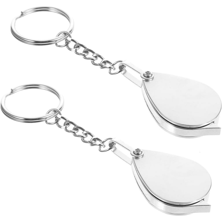 TOCOLES 2pcs Handheld Magnifying Mirror Mini Key Ring Mini Magnifying Glass Loupe Magnifying Eye Glass Lens Jewelers Loupe Hanging Keychain Pendant
