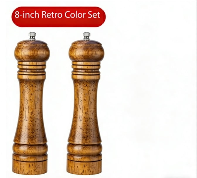 2pcs Handheld Manual Grinder Set - Rubber Wood Spice Mill for Coffee, Pepper, Sea Salt, and More