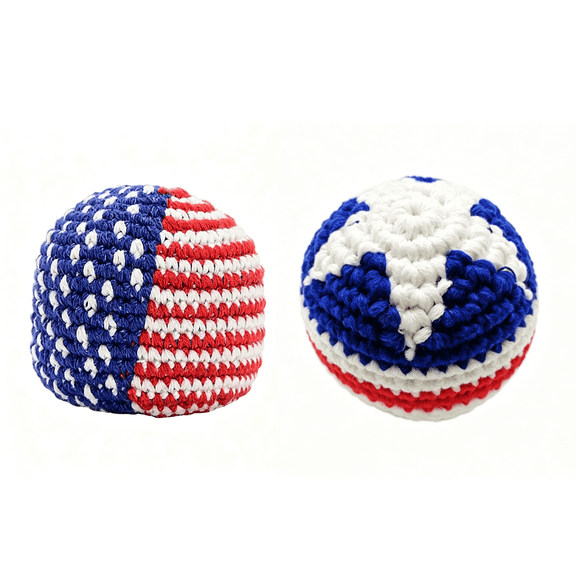 2pcs Handmade Knitted Footbag Sack, Independence Day Crochet Hacky Sack Balls for Adults & Beginners, Patriotic Juggling Footbags with 250th Anniversary Flag Pattern for Indoor Outdoor Games