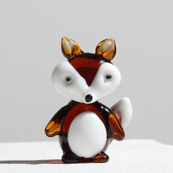 2pcs Handmade Lampwork 3D Fox Figurines for Home Desktop Decoration Coconut Brown 36x21x49mm