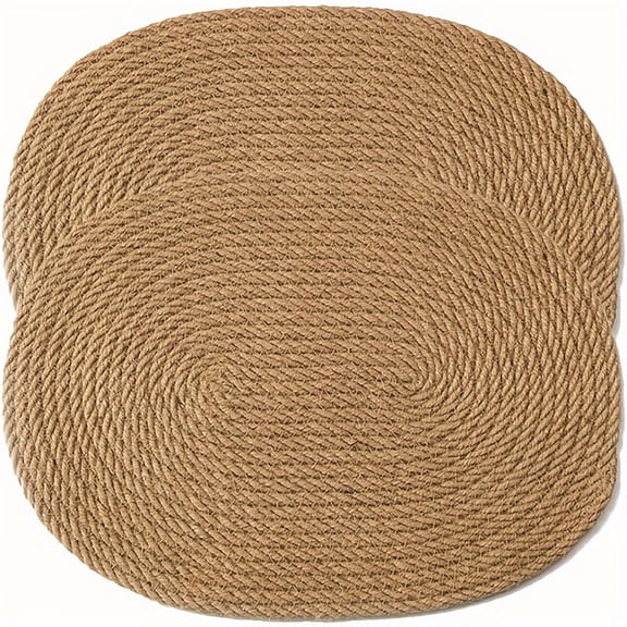 2pcs Handwoven Hemp Rope Placemats - Oval, Heat-Resistant Dining Mats for Kitchen & Restaurant Use