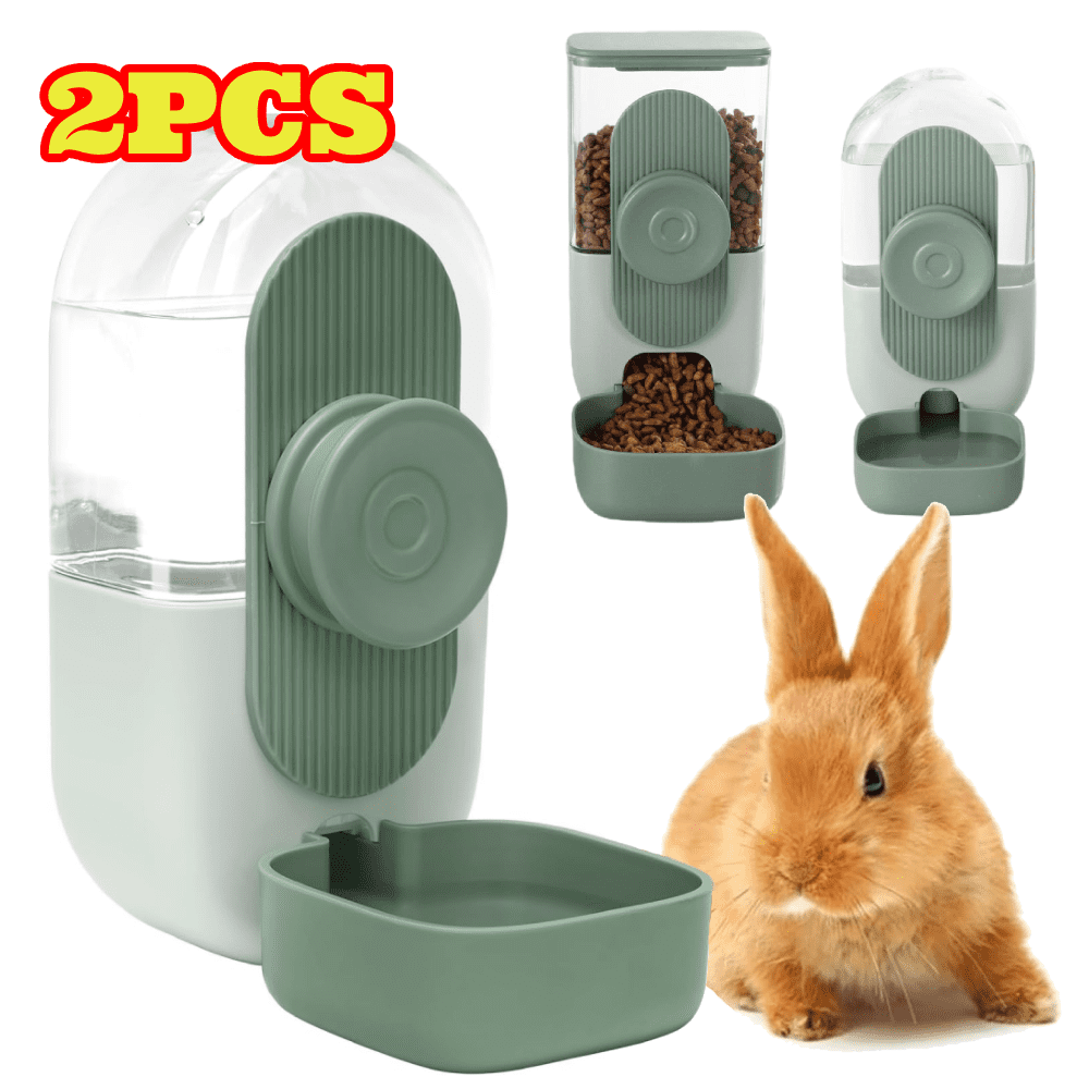 2pcs Hanging Automatic Food and Water Dispenser, Gravity Rabbit Feeder Set, Cage Food and Water Bowls for Bunny, Cat, Chinchilla