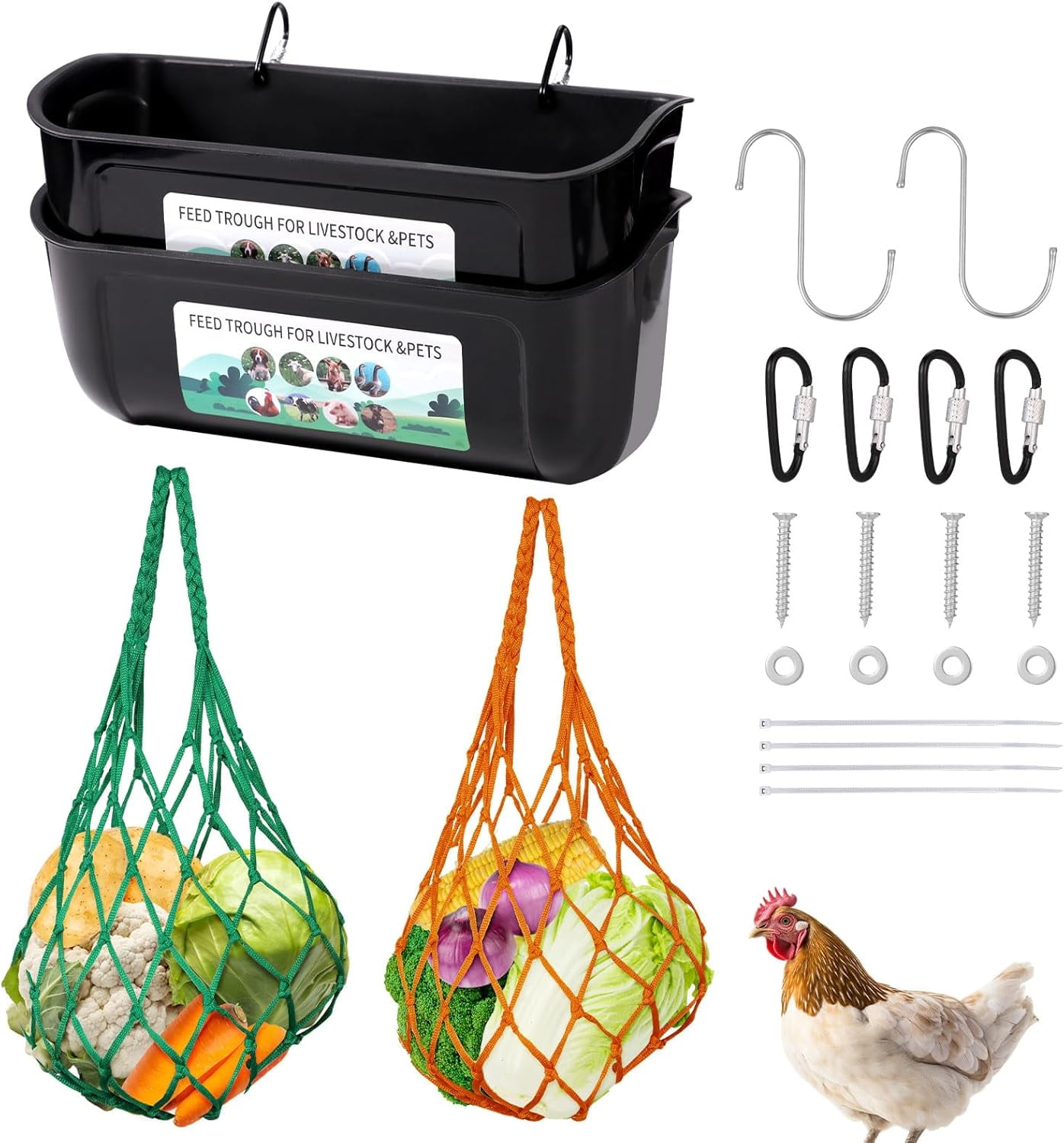 2pcs Hanging Chicken Feeder and 2pcs Chicken Vegetable String Bags, 4.5 ...