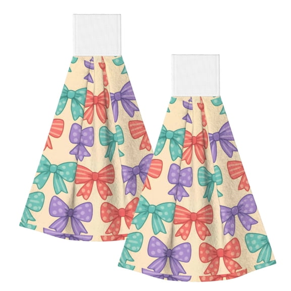 2pcs Hanging Coral Velvet Hand Towel Is Light Breathable And Absorptive Easy To Wipe Without Traces And Easy To Hang Whimsical Polka Dot And Striped Ribbon Bow Pattern
