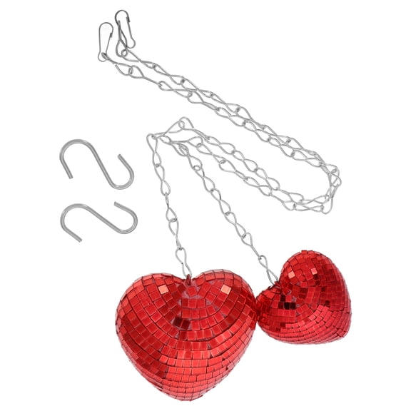 2pcs Hanging Disco Heart Mirror with Chain Sparkling Red Reflective Party for Romantic Celebrations Dance Parties and Home Decorations Red