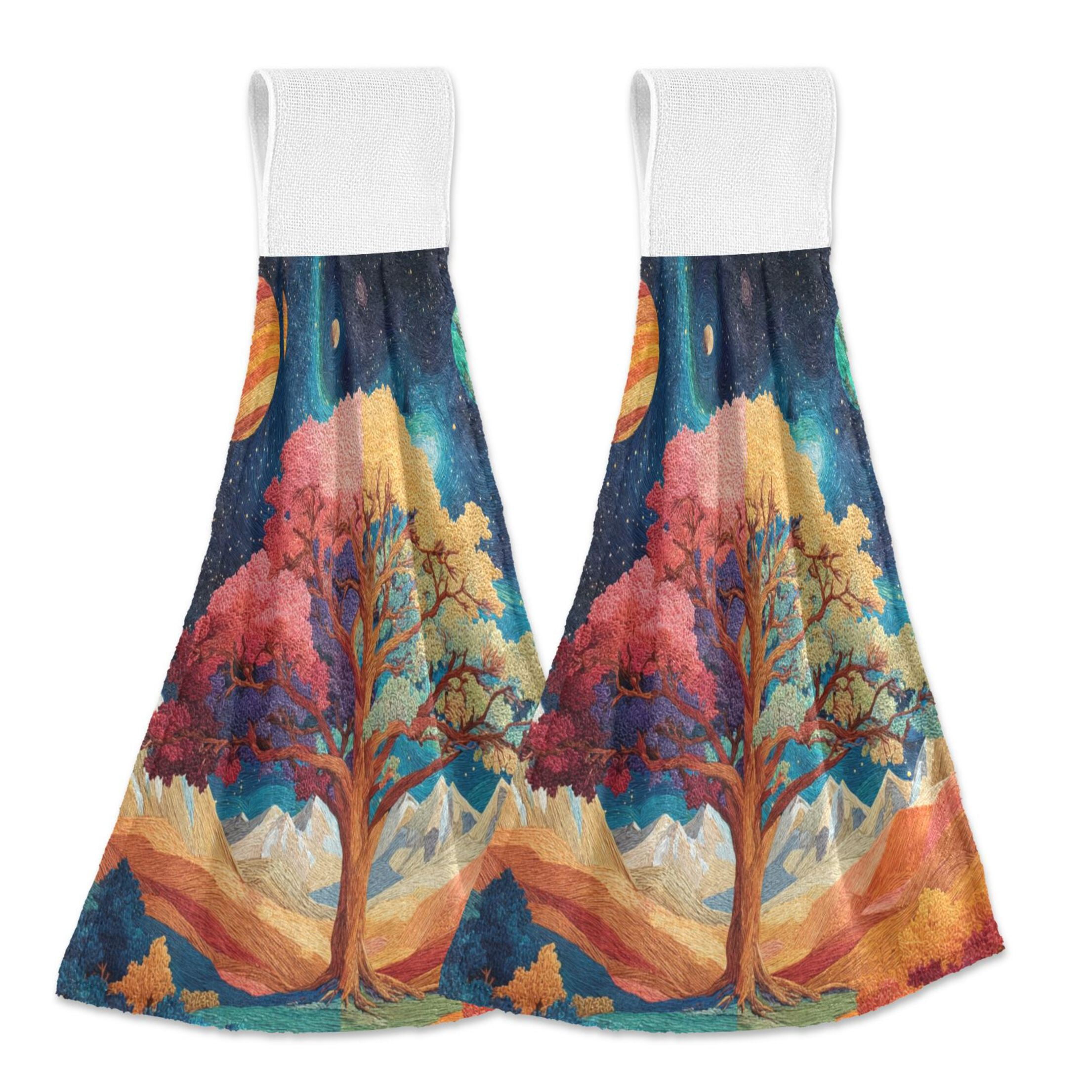 2pcs Hanging Hand Towels for Kitchen Bathroom Soft Absorbent Towel with