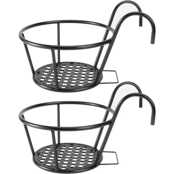 2pcs Hanging Railing Planter Baskets - over the Rail Metal Fence Planters for Patio, Balcony, Porch, or Garden Decoration Black