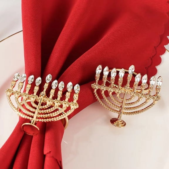 2pcs Hanukkah Golden Napkin Buckle Ring Candle Shaped Jewish Festival DIY Napkin Ring Wedding Baby Shower Decoration