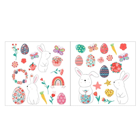 2pcs Happy Easter Decorations Window Clings Flowers Eggs Wall Sticker Glass Static Decals Kids School Home Decorations