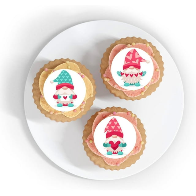 2pcs Happy Valentine's Day Gnomes Edible Cupcake Toppers Decoration