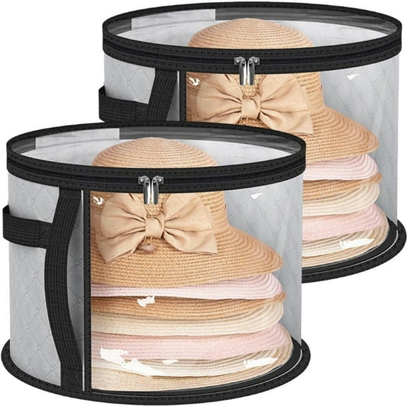 2pcs Hat Storage Box with Zipper Hat Storage Boxes Foldable Hat Box Round Travel Hat Organizer Cowboy Hat Storage Box
