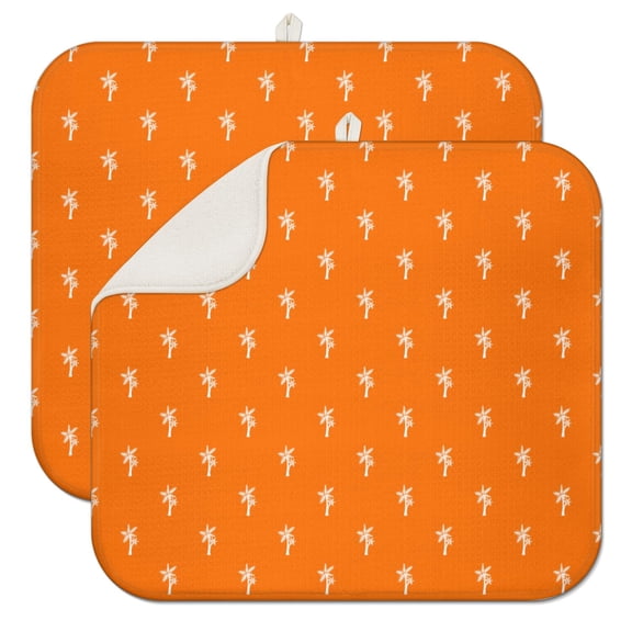 2pcs Hawaii Palm Tree Drying Mat Set, Vibrant Orange Sunset Aesthetic, Super Absorbent & Quick Dry Microfiber Kitchen Mat with Hanging Loop