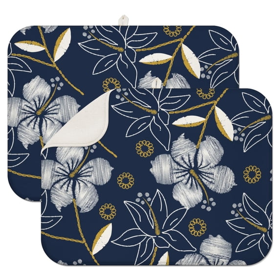 2pcs Hawaiian Beach Kitchen Drying Mat 3-Layer Thick Microfiber Dish Pad Heat Resistant Colorful Jungle Leaves Print Machine Washable