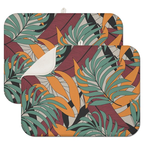2pcs Hawaiian Floral Absorbent Dish Drying Mat Quick Dry Microfiber Mat Heat Resistant & Machine Washable