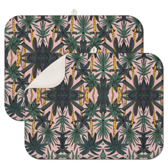 2pcs Hawaiian Sunset Beach Drying Mat Set, Neon Tropical Palm Trees Design, Quick-Dry Heat Resistant Microfiber Sink Pad with Hanging Loop