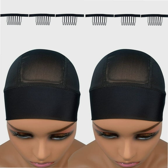 2pcs Headband wig cap for making wig,Adjustable velco Lace headband mesh dome caps with hook and loop,weaving Wig Grip Cap Black with big holes for women man and gift 6pcs wig combs