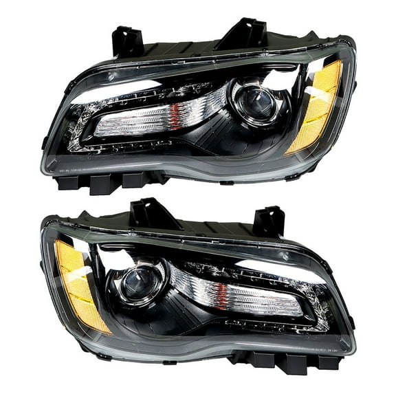 2pcs Headlights Assembly Black Headlamp Housing Fit for 2011 2012 2013 2014 Chrysler 300, Front Left & Right