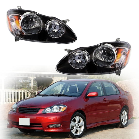 2pcs Headlights Assembly White Headlamp Housing Fit for 2003 2004 2005 2006 2007 2008 Toyota Corolla, Front Left & Right