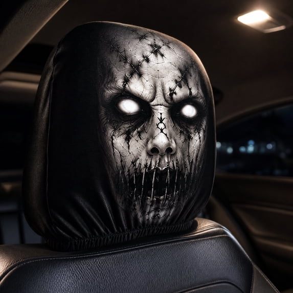 2pcs Headrest Covers for Cars, Ghost Face Headrest Covers, Scary Face Printing Auto Seat Universal Elastic Models Headrest Protector Cover Decoration for Car Interior Vehicle - B