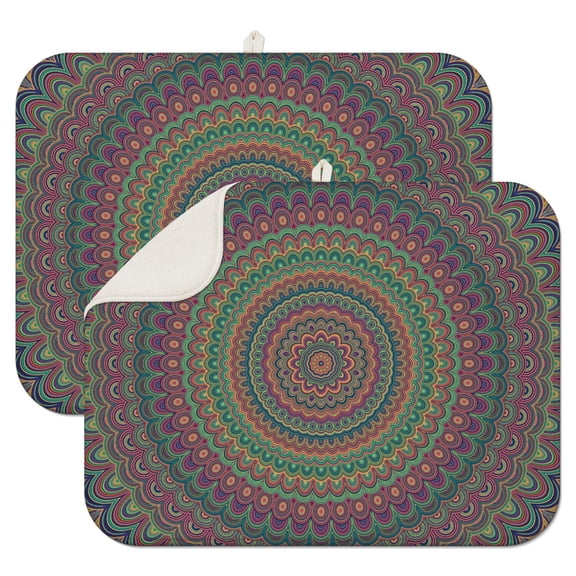 2pcs Healing Psychedelic Drying Mat, Thick Absorbent Microfiber Dish Pad with Trippy Abstract Pattern, Multipurpose Heat Resistant Sink Mat for Spiritual & Zen Style