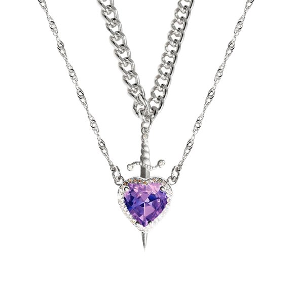 2pcs Heart And Swords Necklace Set Symbolizing The Union Of Spirit And Courage With Sturdy Black Coating For Daily Wear