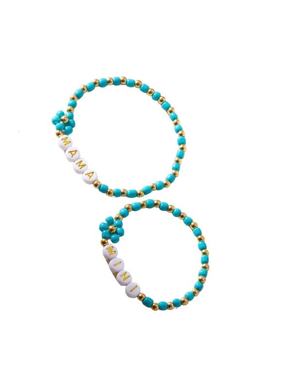 2pcs Heart Flower Beaded Stackable Bracelets With Card For Women Jewelry Gifts