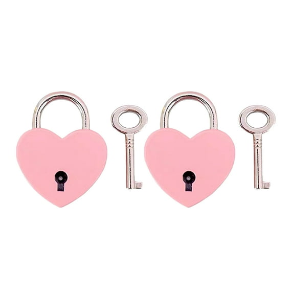 Tineasur 2Pcs Portable Pink Love Heart Padlock Multi Functional Luggage Lock for Diaries Cabinets