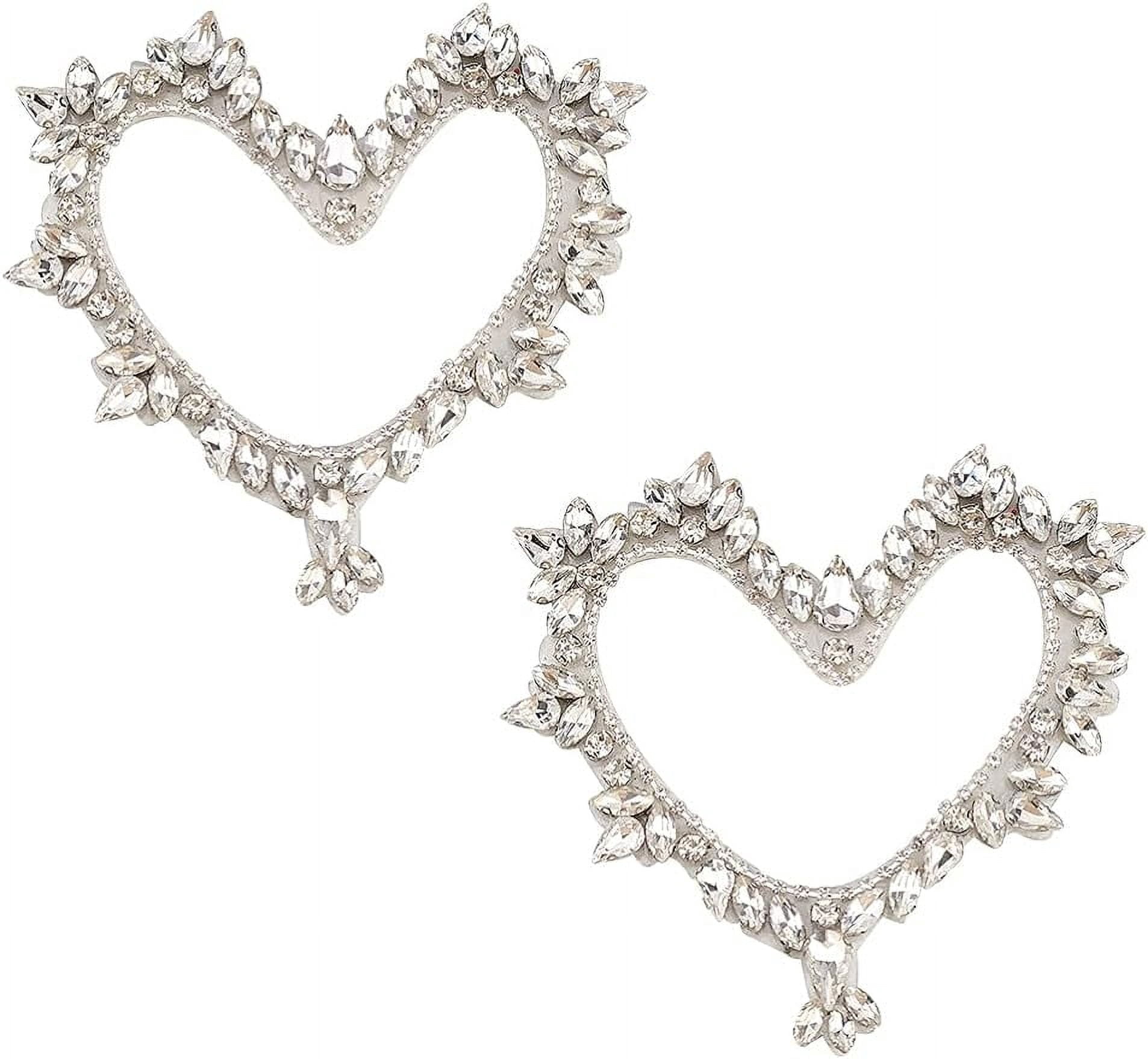 2pcs Heart Shape Rhinestone Appliques 4.2x4x0.2inch Heart Shape Sew On ...