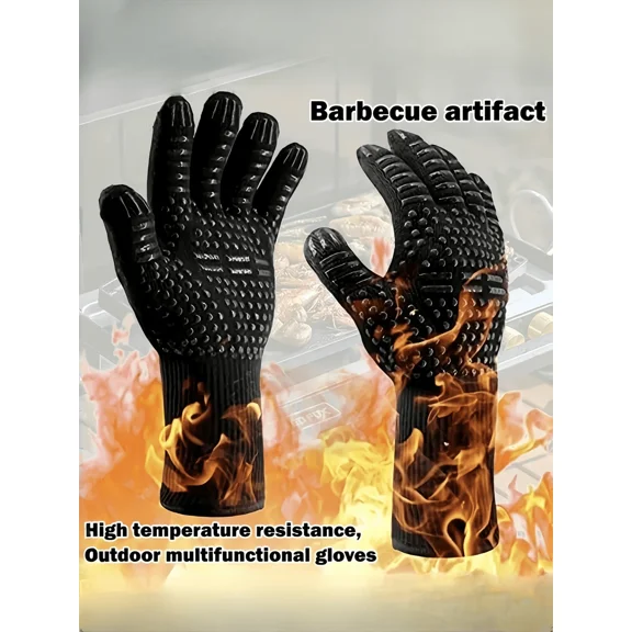 2pcs Heat Resistant Baking Gloves, 800°F Non-Slip Silicone Insulated Oven Mitts For Kitchen, BBQ, Camping And Cookware