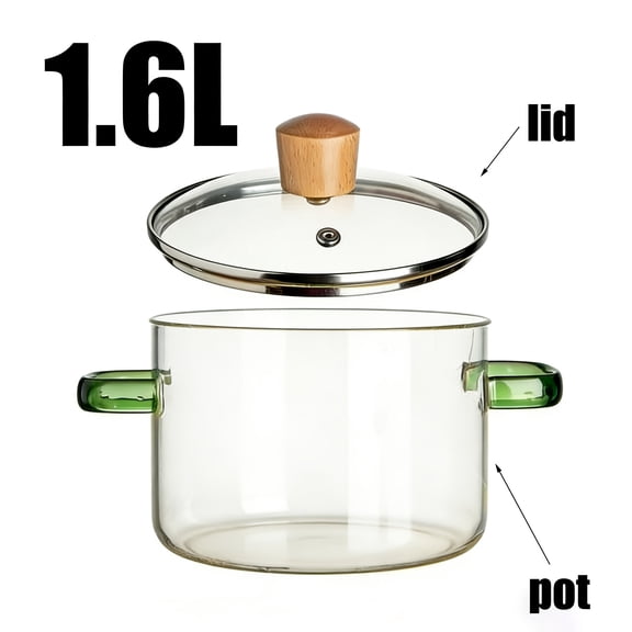 2pcs Heat Resistant Glass Stew Pot Set with Lids, Handmade Stovetop Safe Cookware, Great for Soup Milk Pasta Noodles, Ideal Christmas & New Year Kitchen Gift