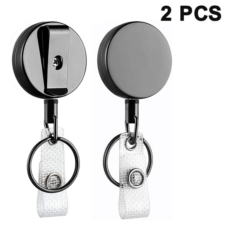 2 Lanyards + 2 Retractable Badge Reel with Clip and Key Ring for ID Card Holders (Black)
