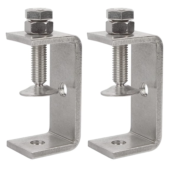 2pcs Heavy Duty Stainless Steel C Clamps 1/2 Inch for WoodWorking, Small U Clamps for Mounting, Mini Desk Clamps with Stable Wide Jaw Opening & Protective Pads/I-Beam Design