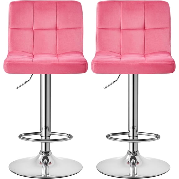 2pcs Height Adjustable Modern Bar Stools Swivel Stool Chair Back Kitchen Island Counter Height Swivel Bar Stools, Velvet, Pink