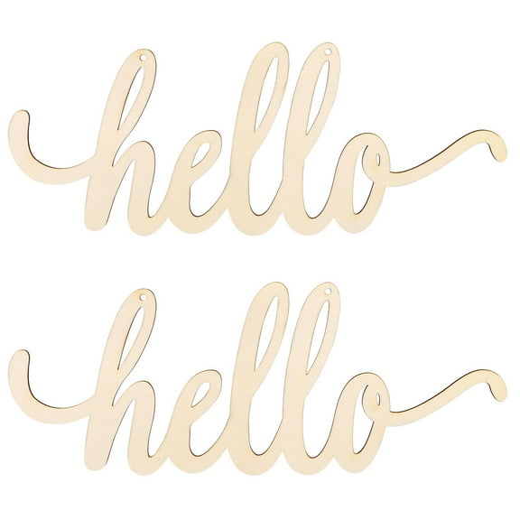 2pcs Hello Wood Sign Cutout Wooden Letter Sign DIY Block Words Decorative Signs for Wreath Home Door Wall Art Decoration