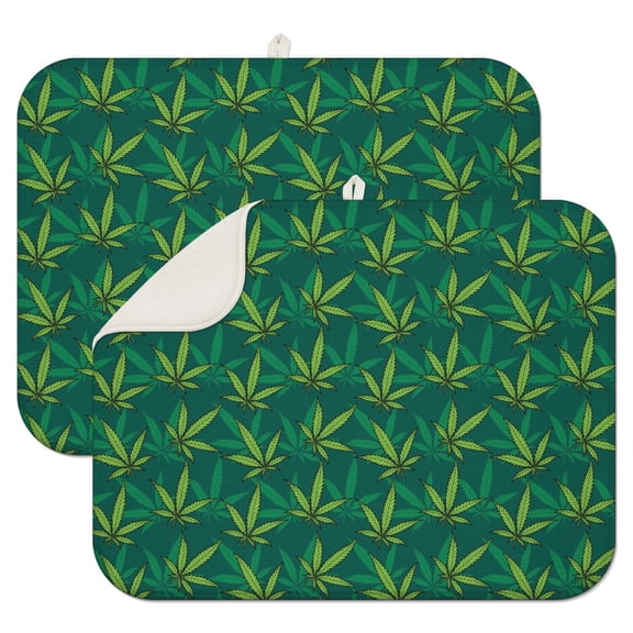 2pcs Hemp Leaf Kitchen Drying Mat, Multipurpose Heat Resistant Counter Protector, Urban Street Style Minimalist Cannabis