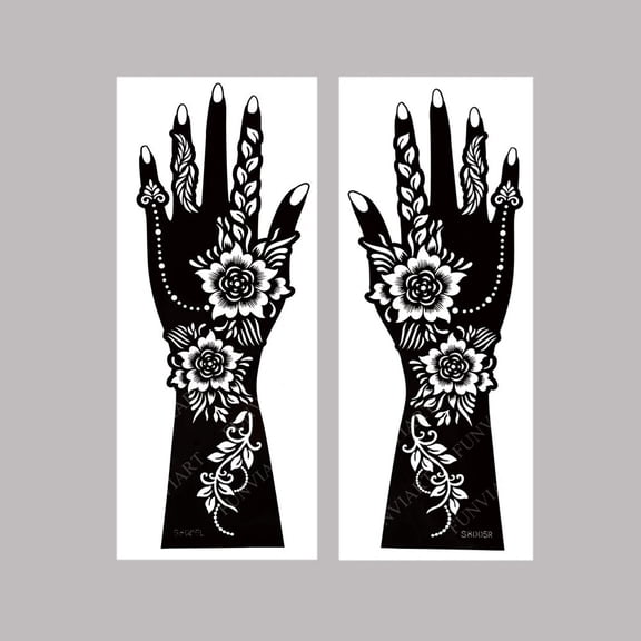 2pcs Henna Tattoo Stencils for Hand and Finger Flower Tattoo Template for Women Reusable Henna Tattoo Stencil Wedding Body Decor