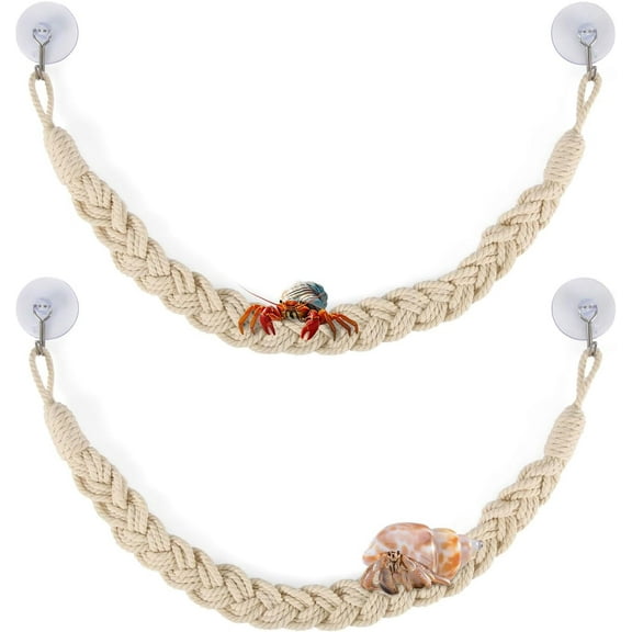 2pcs Hermit Crab Climbing Toys, Hermit Crab Climbing Rope Reptile Climbing Rope with 4 Hook Suction Cup Hermit Crab Ladder Hermit Crab Habitat Decor for Lizards Geckos Snakes Tree Frog (Beige)