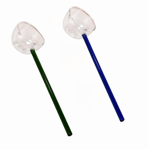 2pcs of High Borosilicate Glass Spoons with Long Handles, Heat-Resistant, Colorful Handles, Suitable for Hot Oil, Soup Spoons, And Kitchen Seasoning Spoons Green+blue