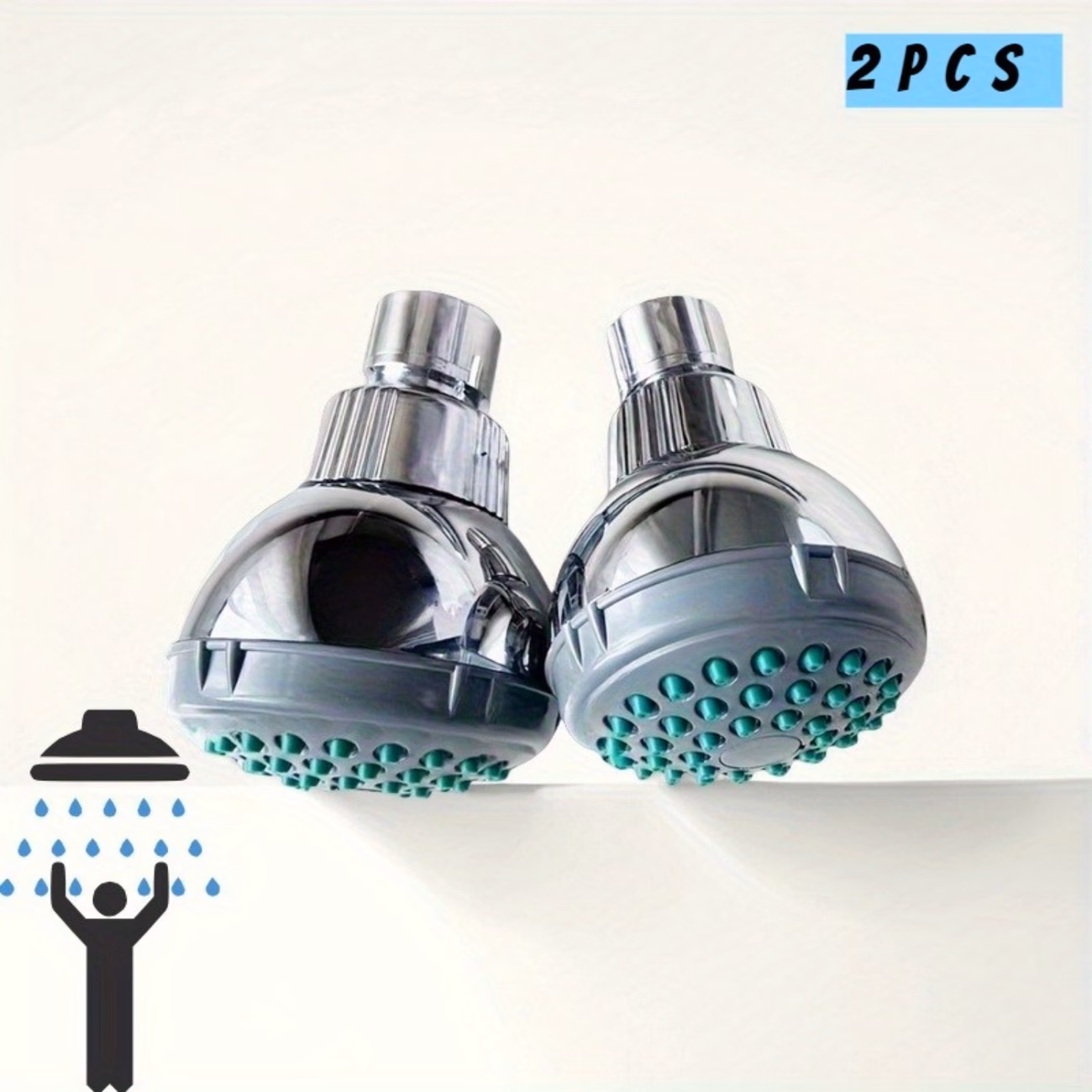 2pcs High Pressure Water-Saving Rain Shower Heads with Removable Teal Nozzles, Wall/Ceiling Mountable Fixed Showerhead, Easy Install, Durable Plastic