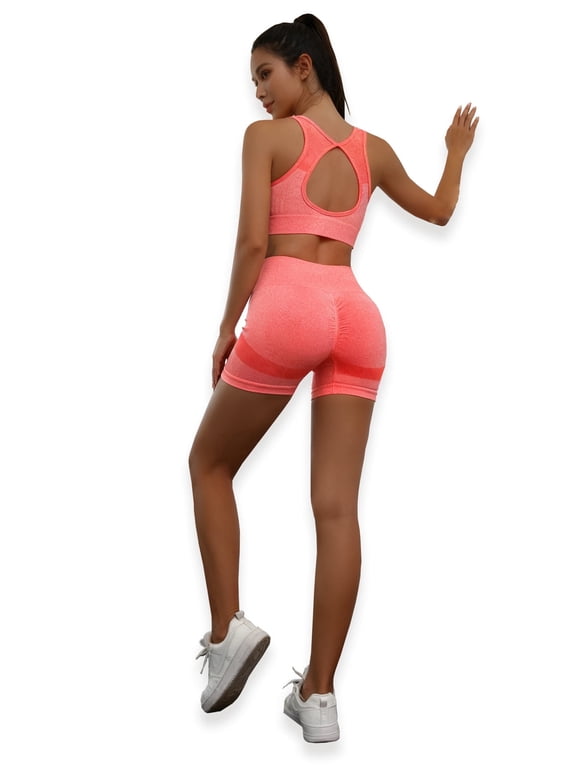 2pcs High-Waist Yoga Workout Set For Women, Stretch Fitness Leggings, Gym Workout Ensemble, Waist-Cinching And Buttock-Lifting Sports Shorts, For Yoga, Fitness Training, Running And Cycling Suit,Pink