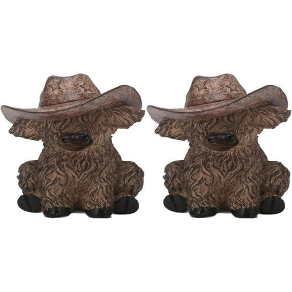 2pcs Highland Cow Statue - Handcrafted Resin Figurine for Home & Garden Decor | Unique Tabletop Ornament for Living Room, Shelf & Desk | Exquisite Animal Sculpture Gift for Women Men(3.54*4.72Inch)