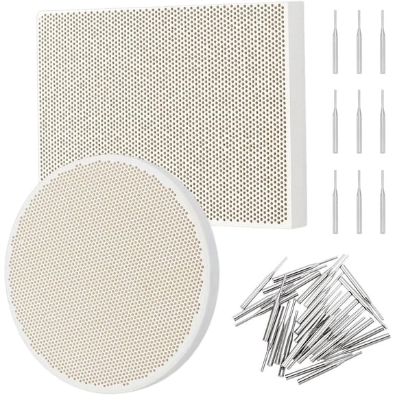 2pcs Honeycomb Ceramic Soldering Boards Rectangle Round Soldering Honeycomb Panel Jewelry Making Tools Set with 20pc Stainless Steel Needles for Melting Casting Gold Tools Jewelry Soldering DIY