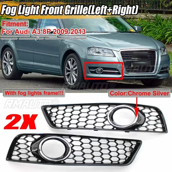 2pcs Honeycomb Mesh Style Front Fog Light Cover Honeycomb Grille Grill For Audi A3 8P 2009-2013 8P0807682D 8P0807681D Body Kit