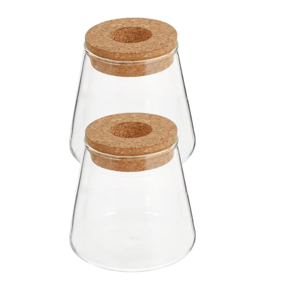 Set of 2 Hydroponic Glass with Wooden Lids, Terrarium Planter Tubes, Flower Containers for Table Centerpiece, 9x9.5cm