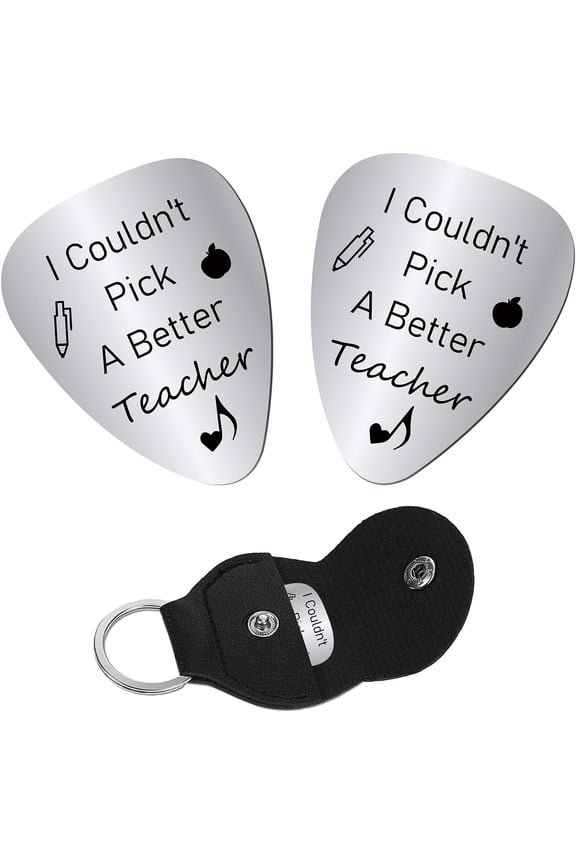 2pcs I Couldn't Pick A Better Teacher Guitar Picks Stainless Steel Bass Acoustic Electric Rock Picks Thank You Teacher Gifts for Musician Women Men with PU Leather Keychain 1.26 x 1 Inch Mixed Color